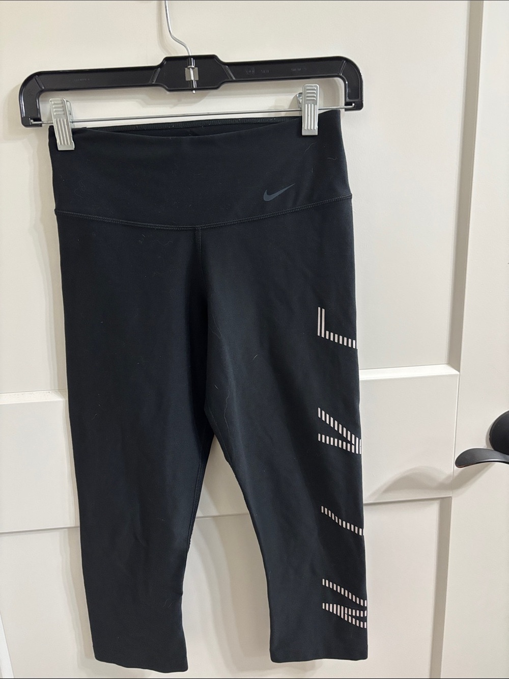 Nike Black Capri Leggings with Reflective Strip Accents